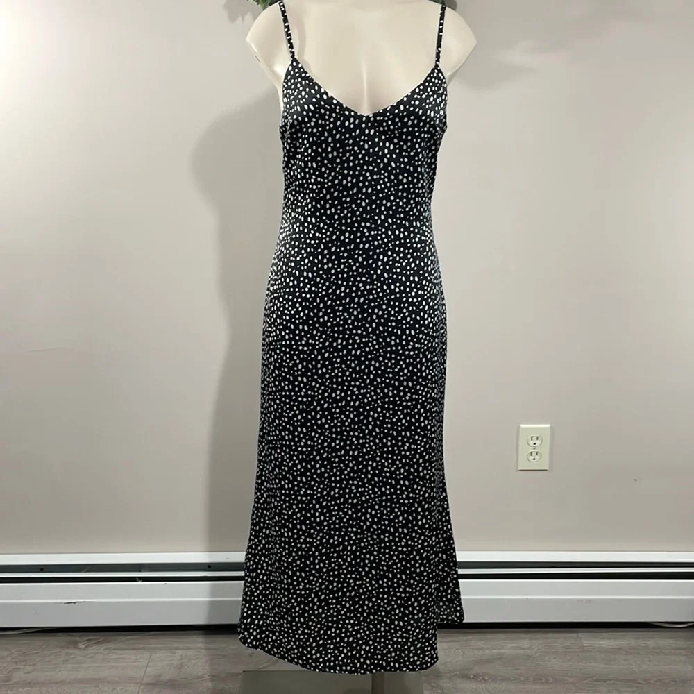 Forever 21 Sleeveless Strappy Back Maxi Dress Black White Spotted Slip Dress S
